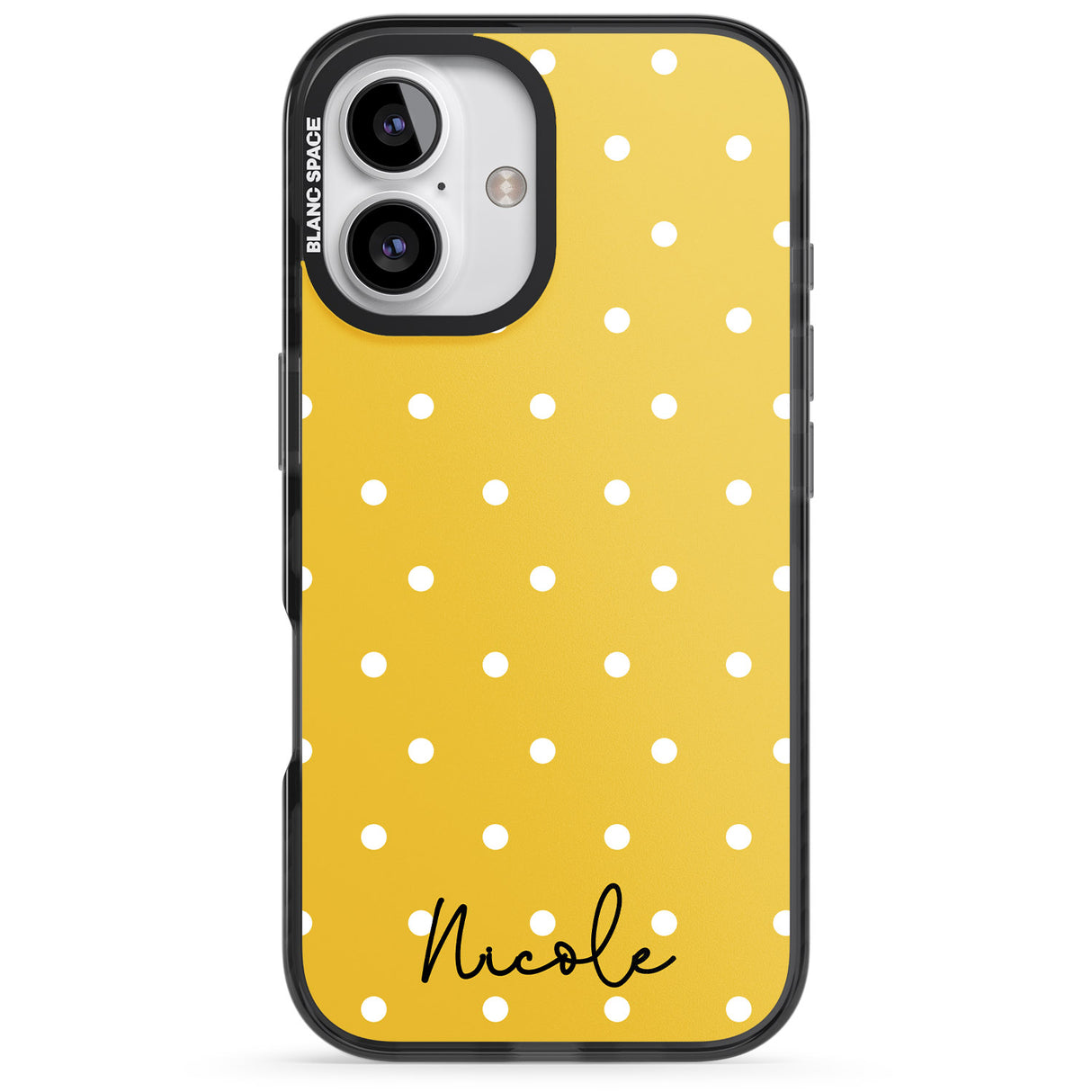 iPhone 16 Pro Max Personalised Yellow Polka Dot Black Impact Phone Case