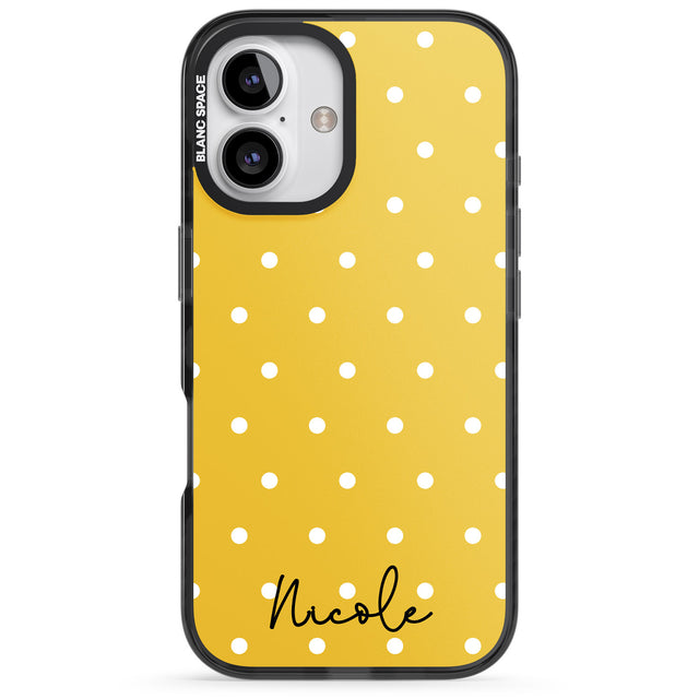 iPhone 16 Pro Max Personalised Yellow Polka Dot Black Impact Phone Case