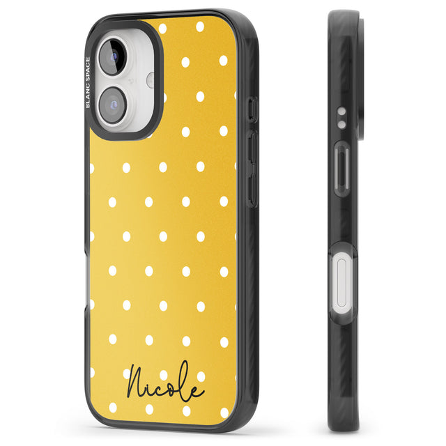 iPhone 16 Pro Max Personalised Yellow Polka Dot Black Impact Phone Case