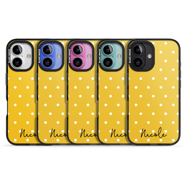 iPhone 16 Pro Max Personalised Yellow Polka Dot Black Impact Phone Case