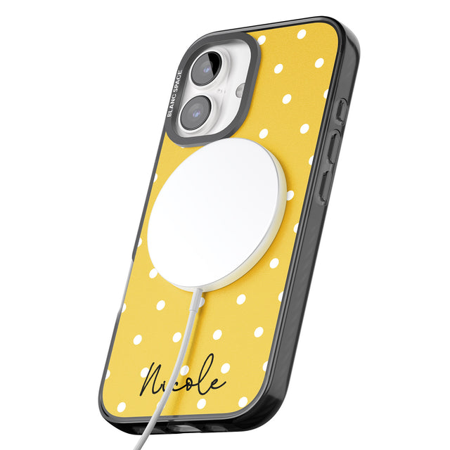 iPhone 16 Pro Max Personalised Yellow Polka Dot Black Impact Phone Case