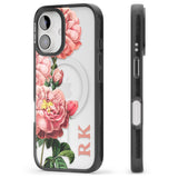 iPhone 16 Pro Max Personalised Clear Vintage Floral Pink Peonies Black Impact Phone Case