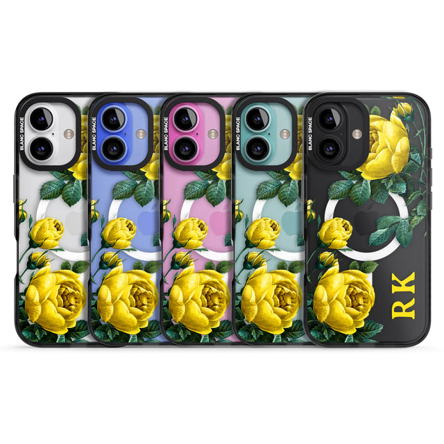 iPhone 16 Pro Max Personalised Clear Vintage Floral Yellow Roses Black Impact Phone Case