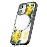 iPhone 16 Pro Max Personalised Clear Vintage Floral Yellow Roses Black Impact Phone Case