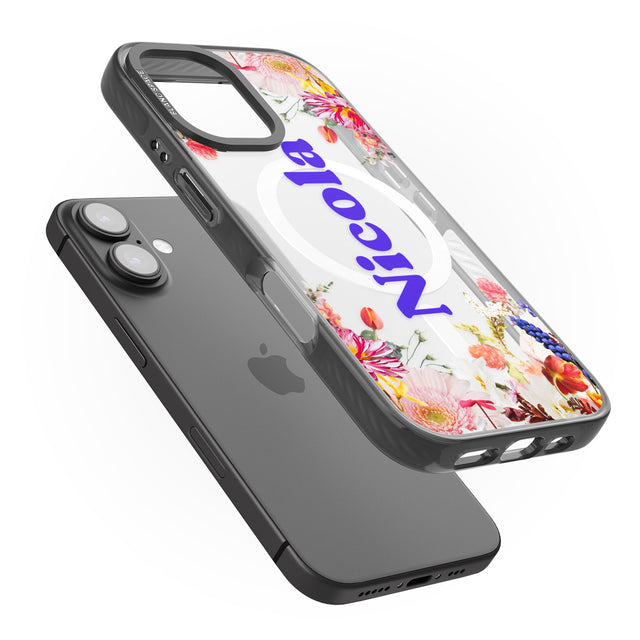 iPhone 16 Pro Max Personalised Text with Floral Borders Black Impact Phone Case