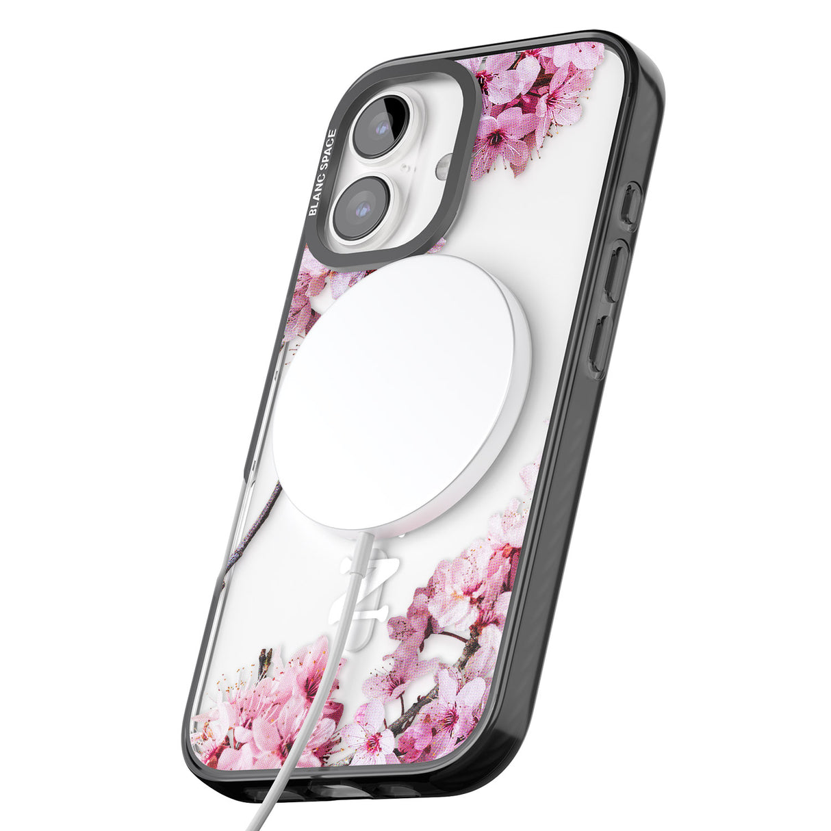 iPhone 16 Pro Max Personalised Cherry Blossoms with Text Black Impact Phone Case