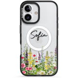 Personalised Garden Wildfowers Black Impact Magsafe Phone Case for iPhone 16, iPhone 16 Plus