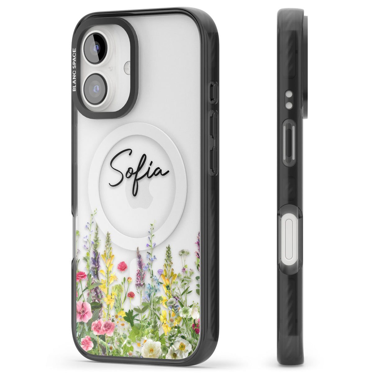 Personalised Garden Wildfowers Black Impact Magsafe Phone Case for iPhone 16, iPhone 16 Plus