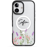 Personalised Lavender Wildflowers Black Impact Magsafe Phone Case for iPhone 16, iPhone 16 Plus