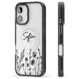 Personalised Black Wildflowers Black Impact Magsafe Phone Case for iPhone 16, iPhone 16 Plus