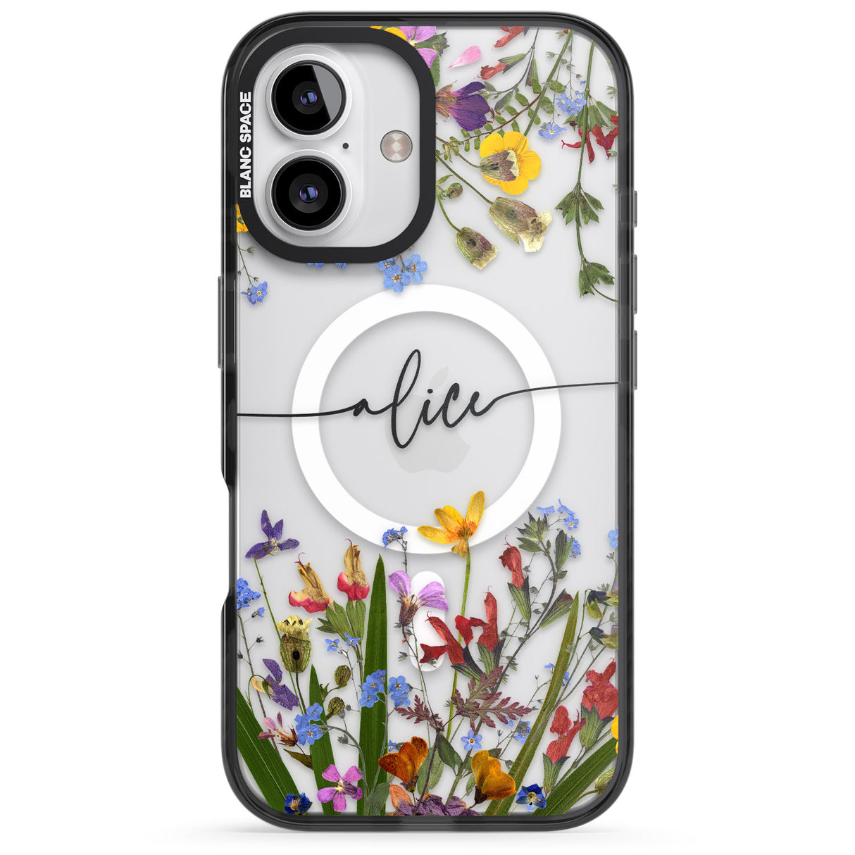 iPhone 16 Pro Max Personalised Wildflower Floral Black Impact Phone Case