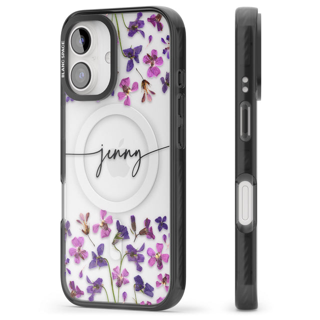 iPhone 16 Pro Max Personalised Purple Violets Black Impact Phone Case