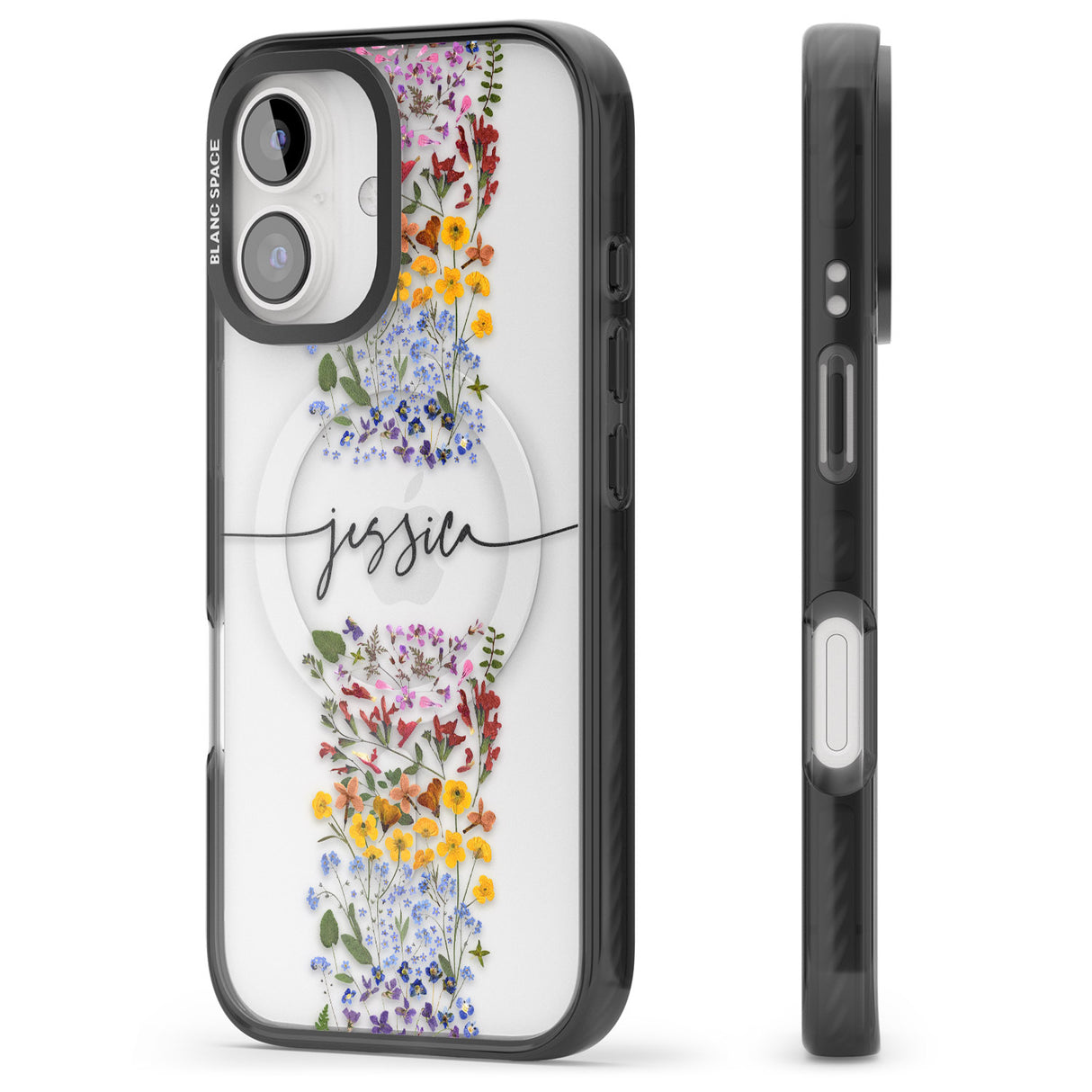 iPhone 16 Pro Max Personalised Wildflower Floral Stripe Personalised Black Impact Phone Case