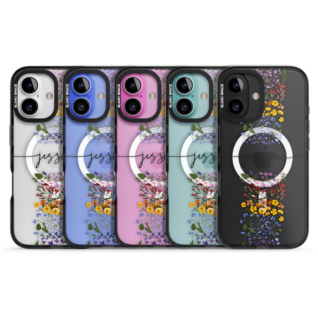 iPhone 16 Pro Max Personalised Wildflower Floral Stripe Personalised Black Impact Phone Case