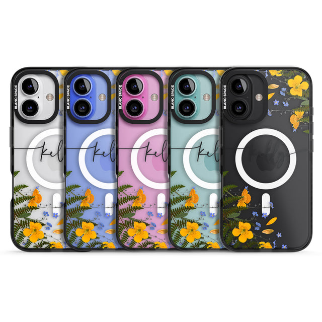 iPhone 16 Pro Max Personalised Ferns & Wildflowers Black Impact Phone Case