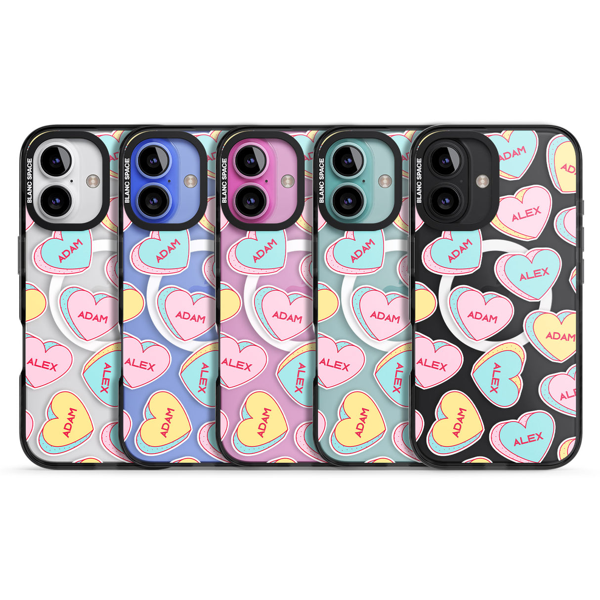 iPhone 16 Pro Max Personalised Text Love Hearts Black Impact Phone Case