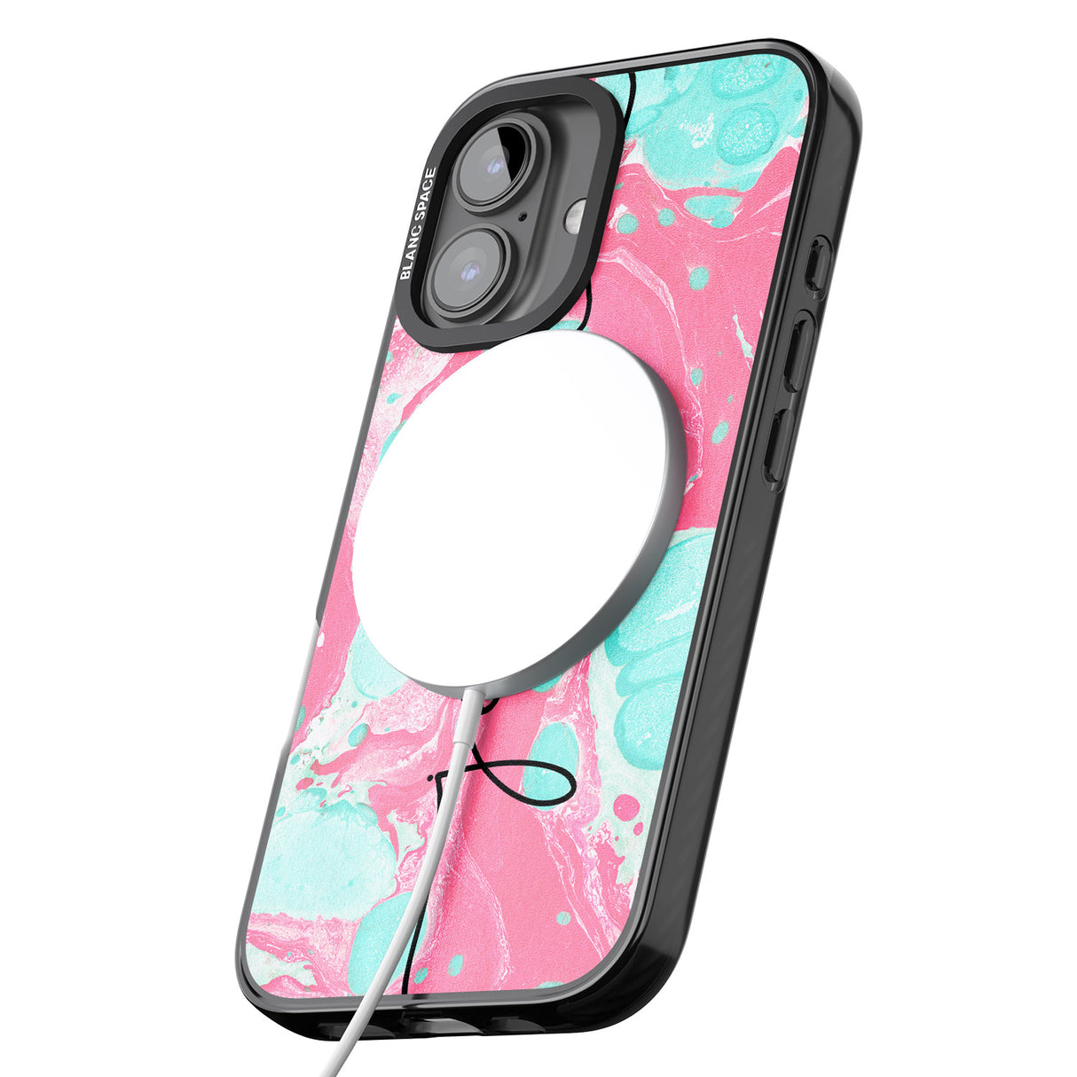 iPhone 16 Pro Max Personalised Turquoise & Pink - Marbled Black Impact Phone Case