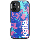 iPhone 16 Pro Max Personalised Navy, Turquoise + Purple - Marbled Black Impact Phone Case