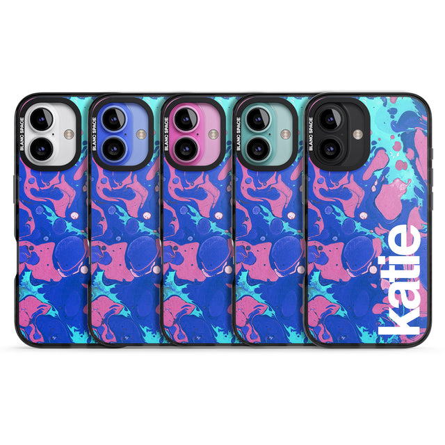 iPhone 16 Pro Max Personalised Navy, Turquoise + Purple - Marbled Black Impact Phone Case