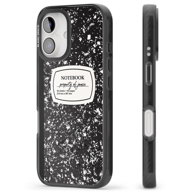 iPhone 16 Pro Max Personalised Notebook Cover Black Impact Phone Case