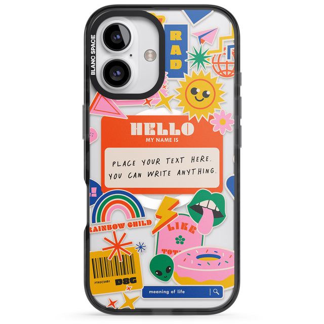 iPhone 16 Pro Max Personalised Nostalgia Sticker Mix #2 Black Impact Phone Case