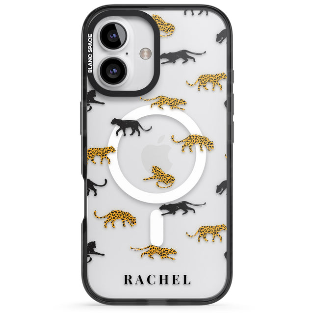 iPhone 16 Pro Max Personalised Jaguar Pattern on Transparent Black Impact Phone Case