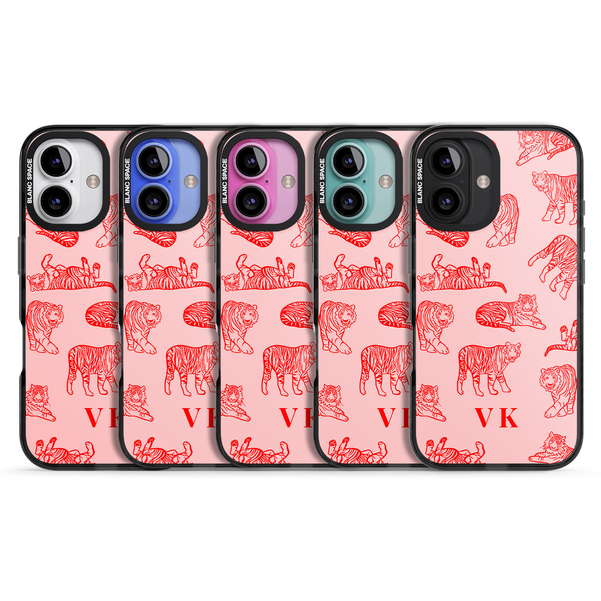 iPhone 16 Pro Max Personalised Red Tiger Outlines on Pink Black Impact Phone Case