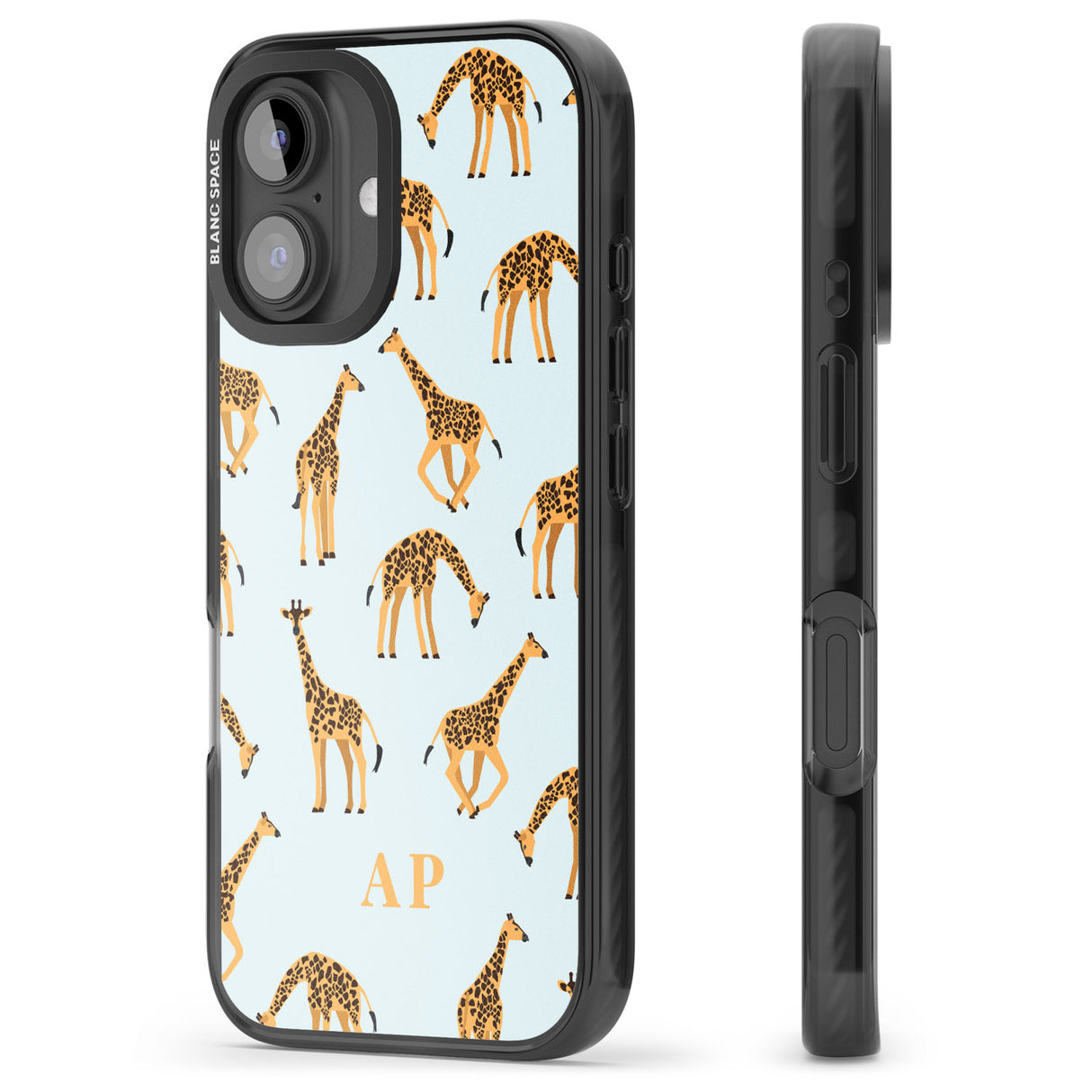 iPhone 16 Pro Max Personalised Safari Giraffe Pattern on Blue Black Impact Phone Case