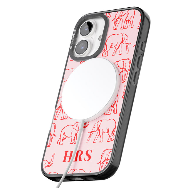 iPhone 16 Pro Max Personalised Red Elephant Outlines on Pink Black Impact Phone Case