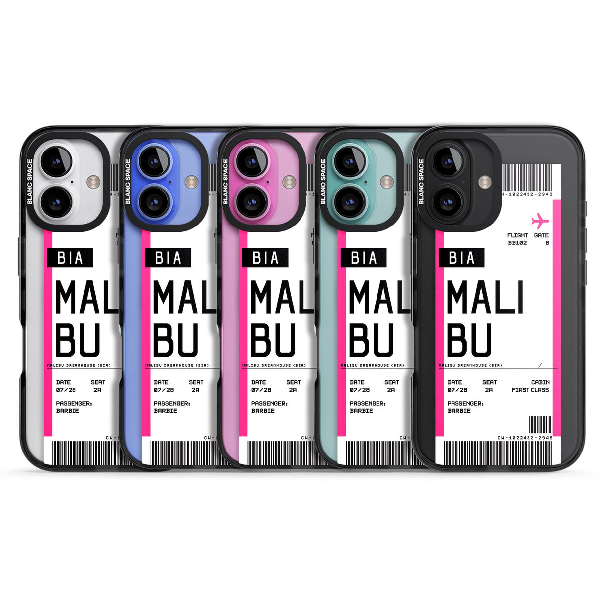 iPhone 16 Pro Max Personalised Pink Malibu Boarding Pass Black Impact Phone Case