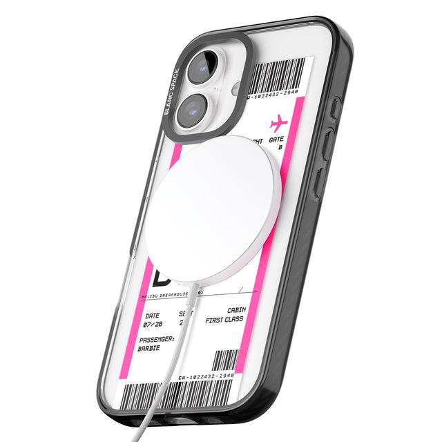 iPhone 16 Pro Max Personalised Pink Malibu Boarding Pass Black Impact Phone Case