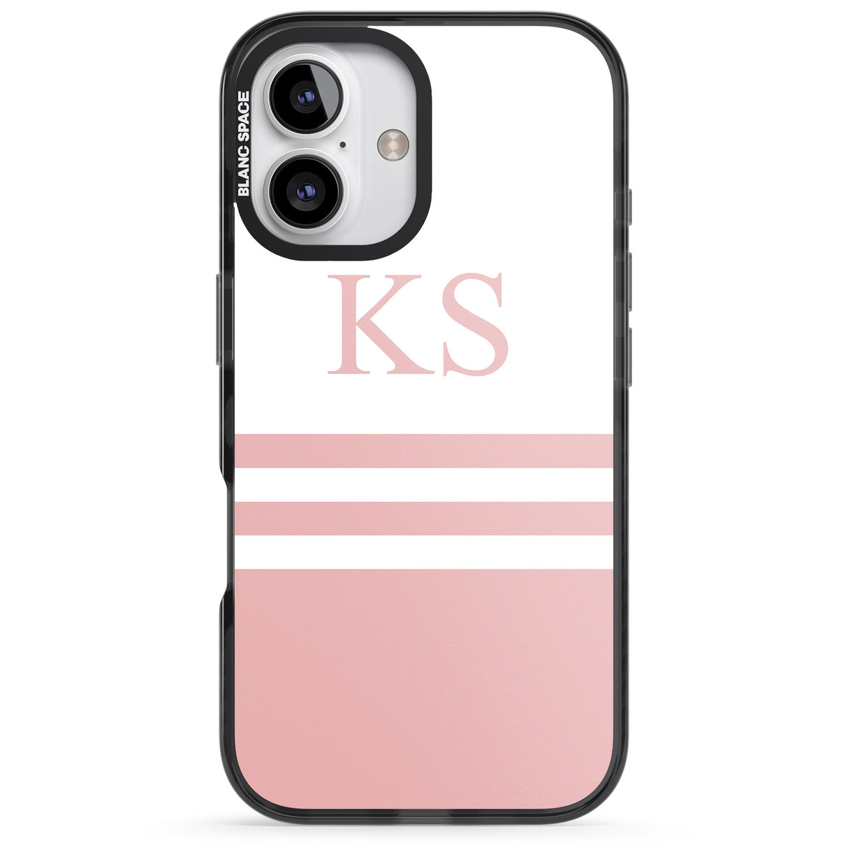 iPhone 16 Pro Max Personalised Minimal Pink Stripes & Initials Black Impact Phone Case