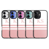 iPhone 16 Pro Max Personalised Minimal Pink Stripes & Initials Black Impact Phone Case