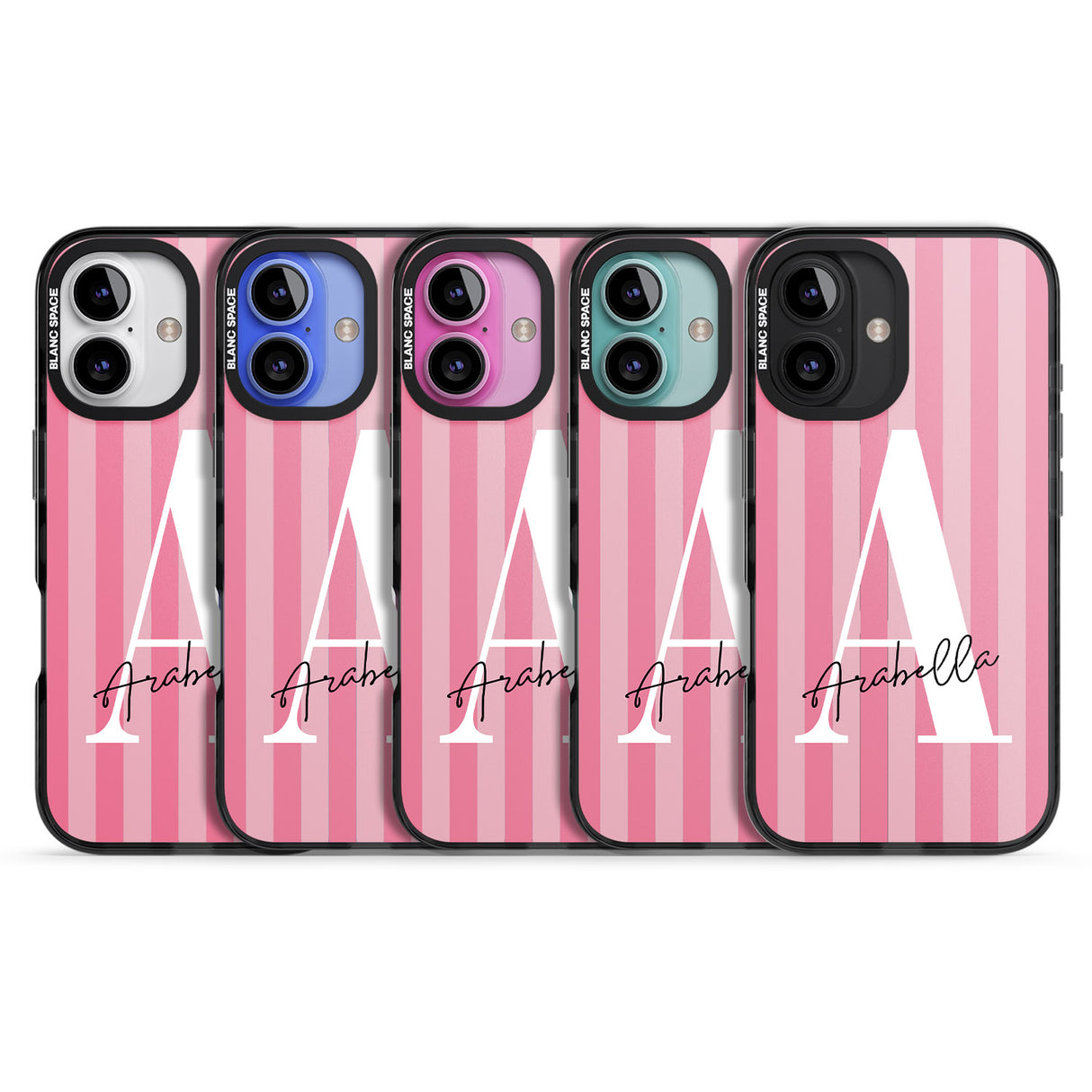 iPhone 16 Pro Max Personalised Pink on Pink Stripes Black Impact Phone Case