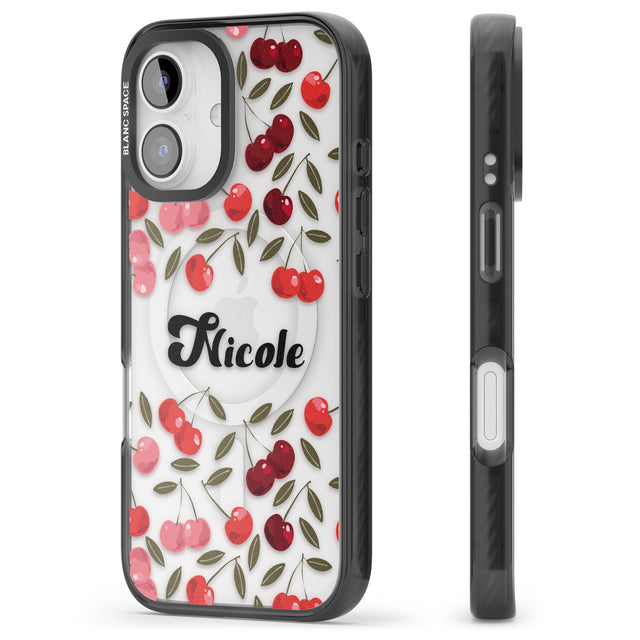 iPhone 16 Pro Max Personalised Cherry Pattern Black Impact Phone Case + Magsafe