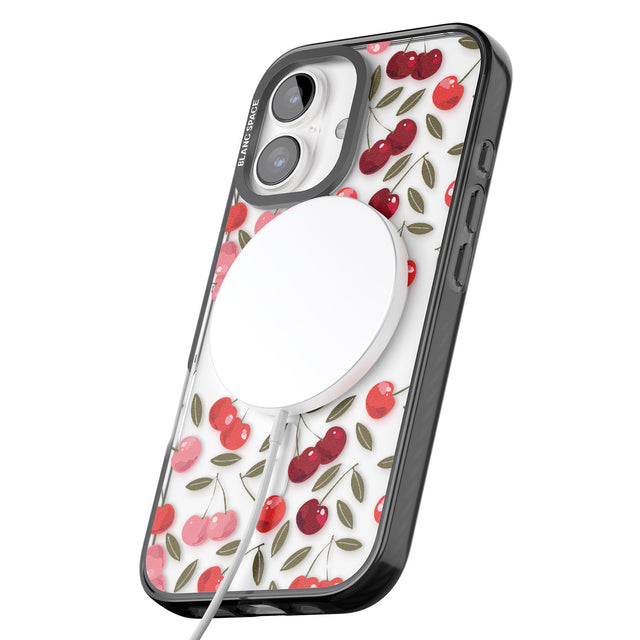 iPhone 16 Pro Max Personalised Cherry Pattern Black Impact Phone Case + Magsafe