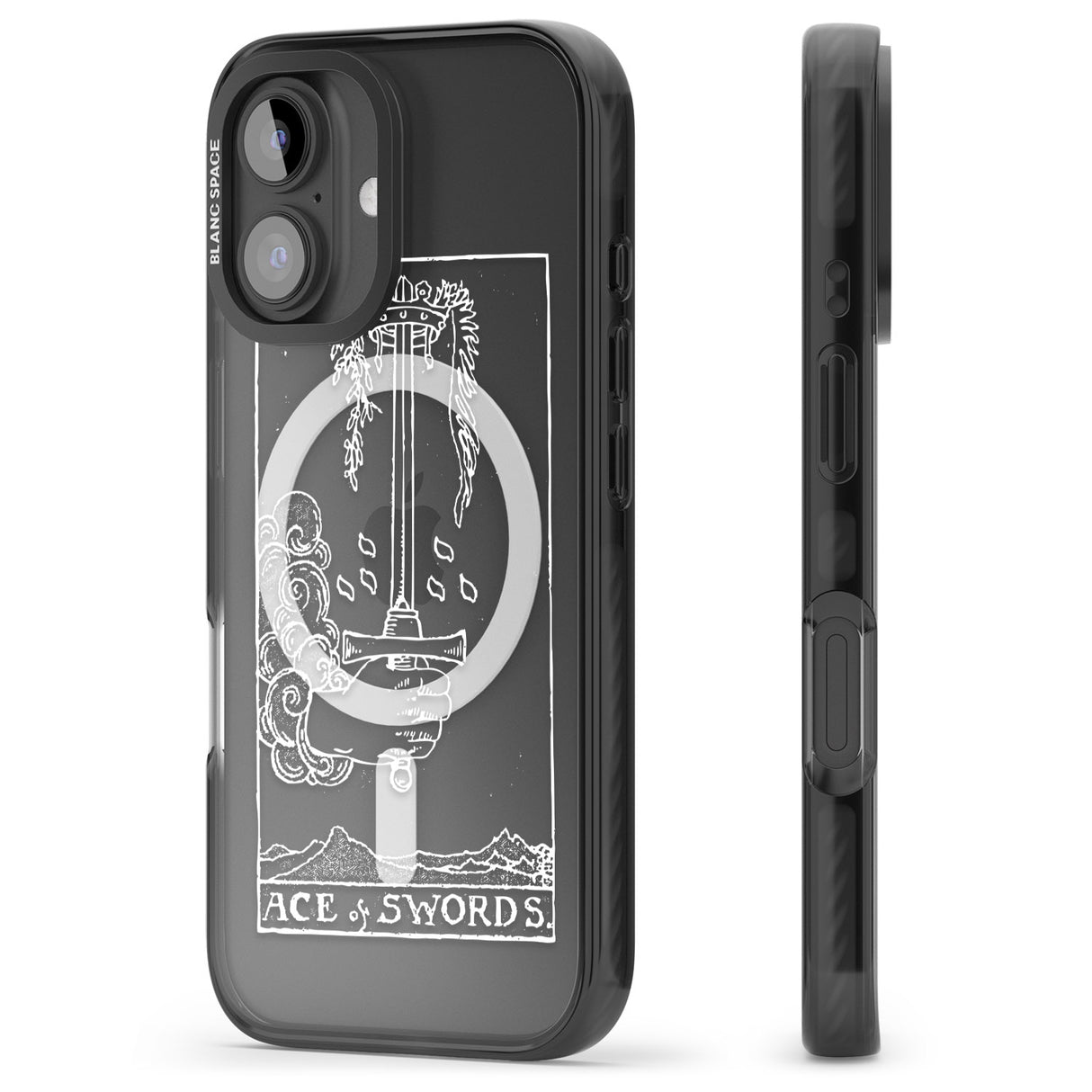 iPhone 16 Pro Max Personalised Ace of Swords Tarot Card - White Transparent Black Impact Phone Case