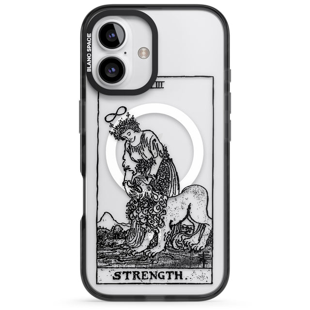 iPhone 16 Pro Max Personalised Strength Tarot Card - Transparent Black Impact Phone Case