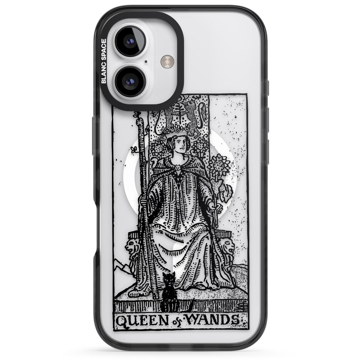 iPhone 16 Pro Max Personalised Queen of Wands Tarot Card - Transparent Black Impact Phone Case