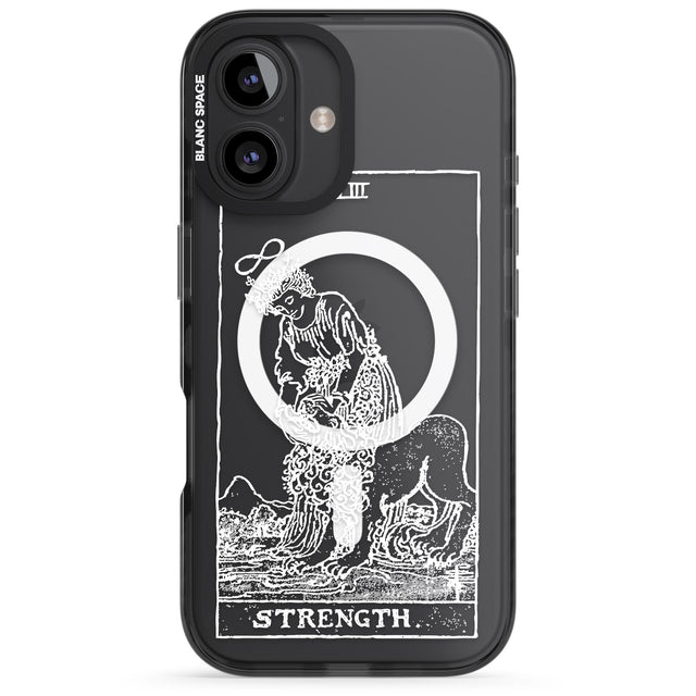 iPhone 16 Pro Max Personalised Strength Tarot Card - White Transparent Black Impact Phone Case