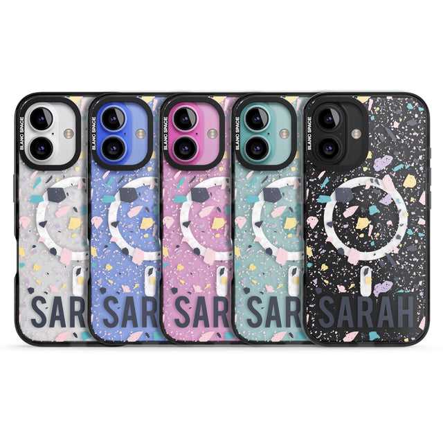 iPhone 16 Pro Max Personalised Terrazzo - Pink, Purple, Blue Black Impact Phone Case