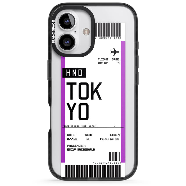 iPhone 16 Pro Max Personalised Tokyo Boarding Pass Black Impact Phone Case