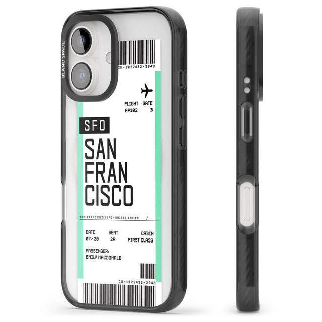 iPhone 16 Pro Max Personalised San Francisco Boarding Pass Black Impact Phone Case