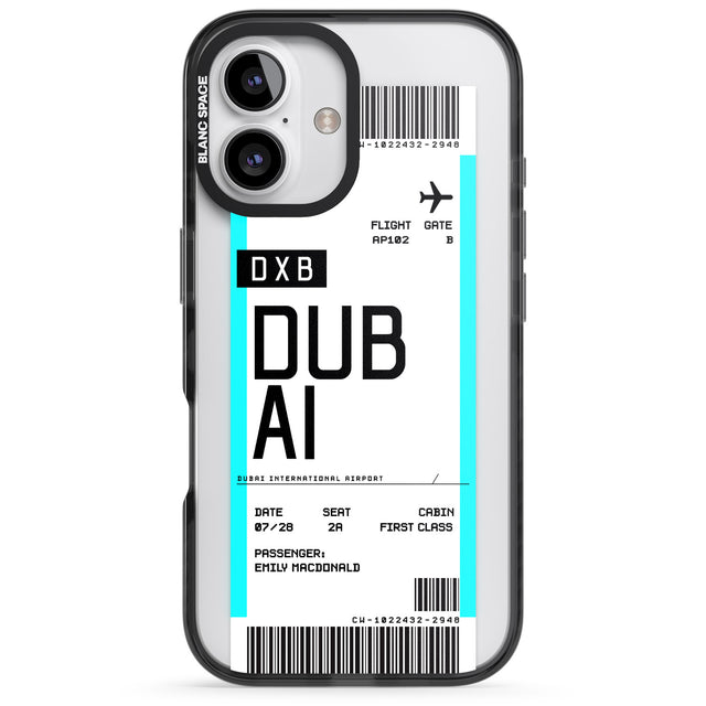 iPhone 16 Pro Max Personalised Dubai Boarding Pass Black Impact Phone Case