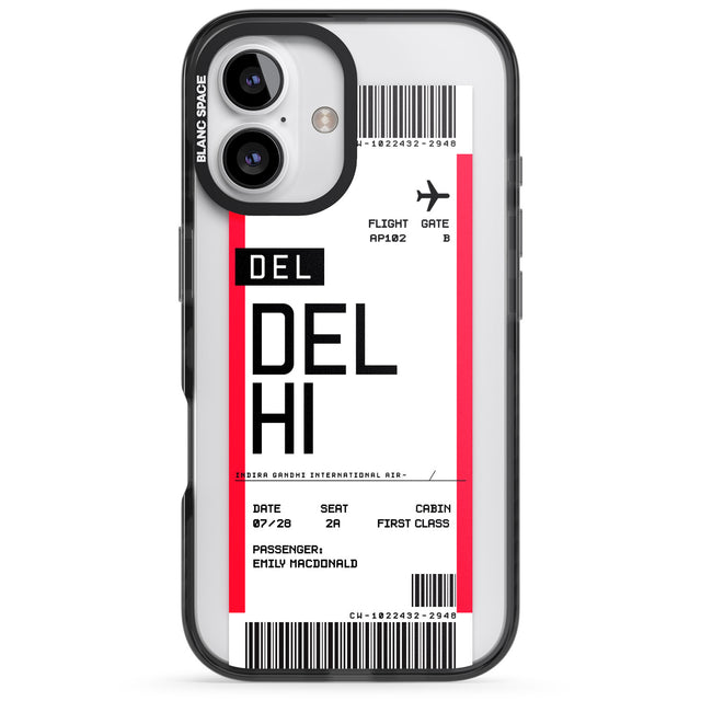 iPhone 16 Pro Max Personalised Delhi Boarding Pass Black Impact Phone Case