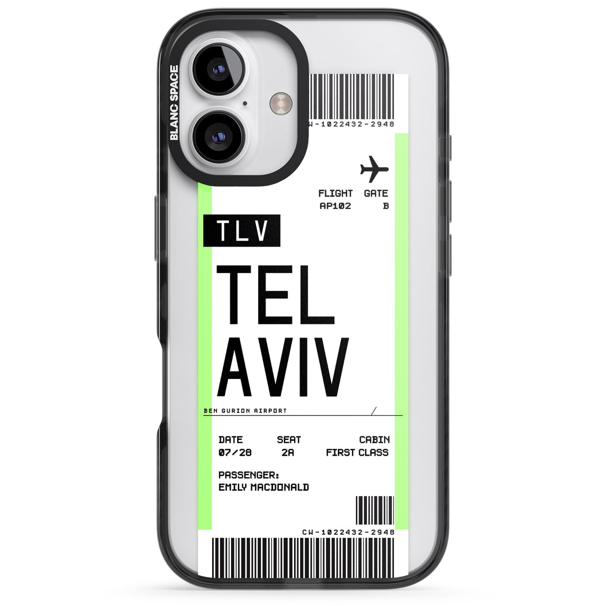 iPhone 16 Pro Max Personalised Tel Aviv Boarding Pass Black Impact Phone Case