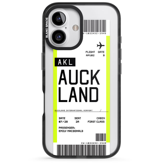 iPhone 16 Pro Max Personalised Auckland Boarding Pass Black Impact Phone Case