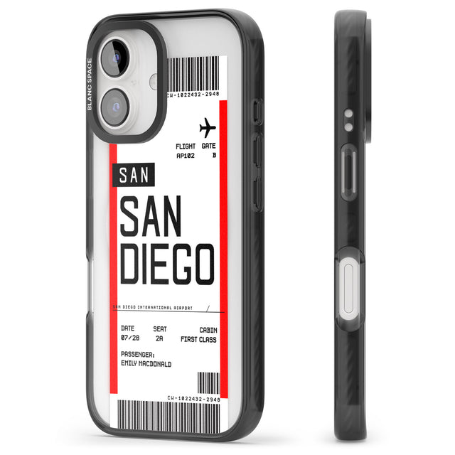 iPhone 16 Pro Max Personalised San Diego Boarding Pass Black Impact Phone Case