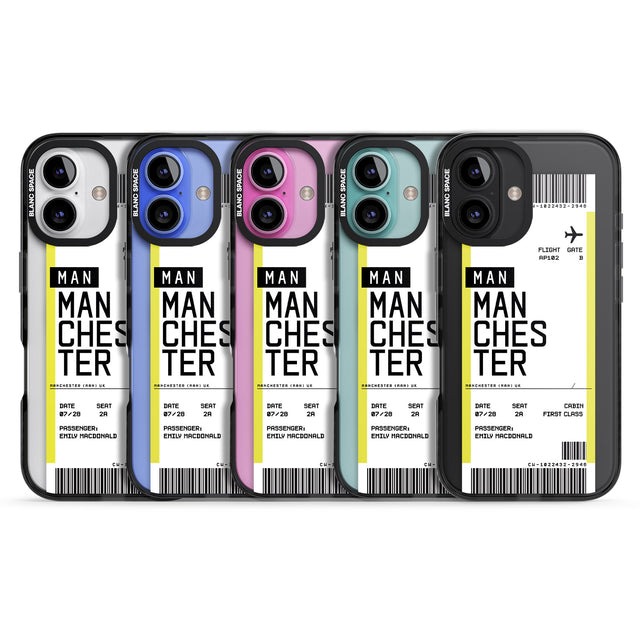 iPhone 16 Pro Max Personalised Manchester Boarding Pass Black Impact Phone Case