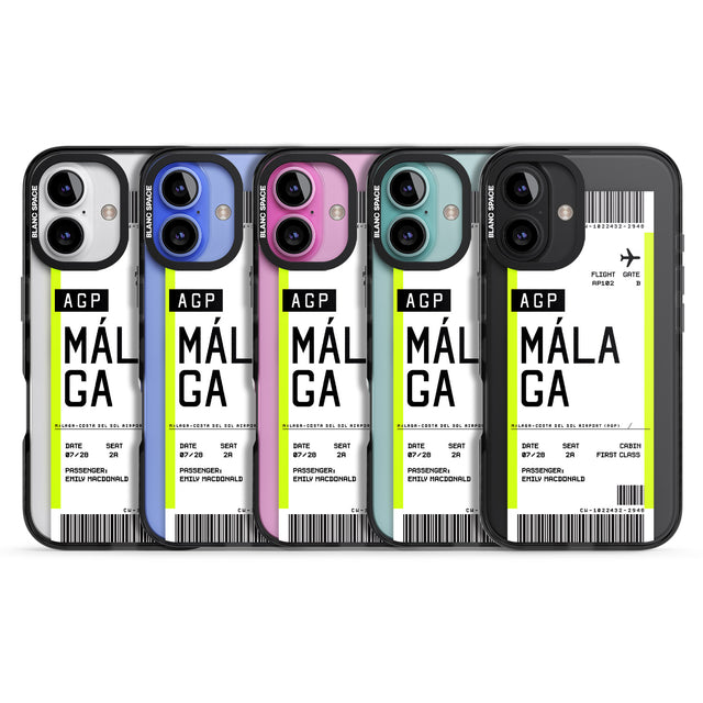 iPhone 16 Pro Max Personalised Málaga Boarding Pass Black Impact Phone Case